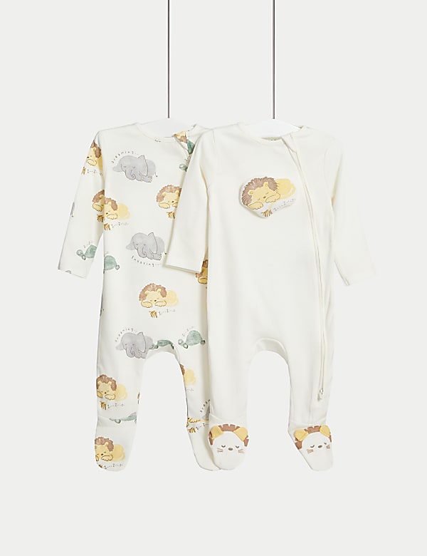2pk Pure Cotton Lion Sleepsuits (6½lbs-3 Yrs) - RS
