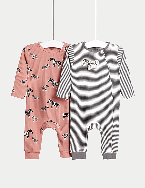 2pk Pure Cotton Striped Zebra Sleepsuits (6½lbs-3 Yrs) - FI