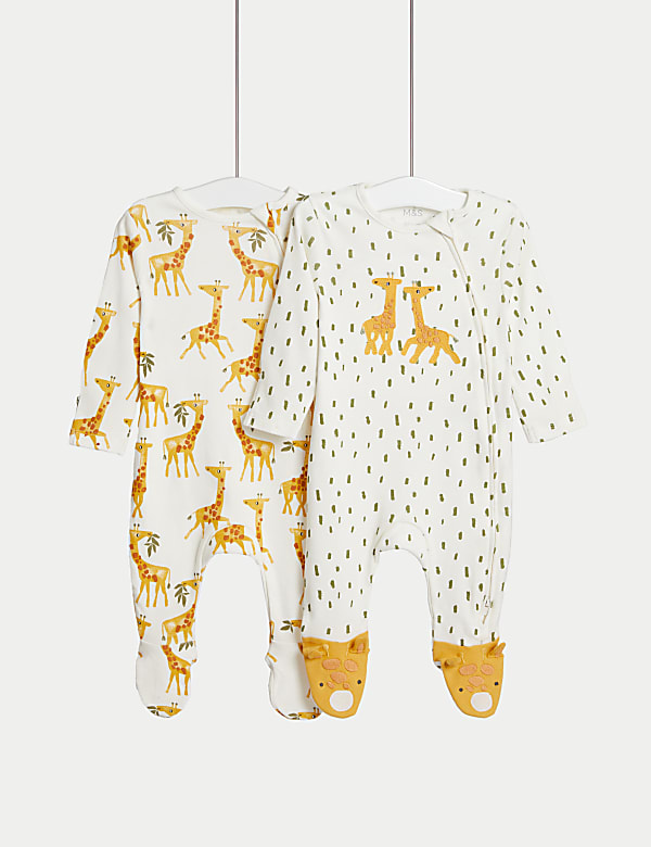 2pk Pure Cotton Giraffe Sleepsuits (6½lbs-3 Yrs) - BG