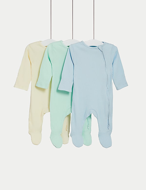 3pk Pure Cotton Ribbed Sleepsuits (6½lbs-3 Yrs) - JP