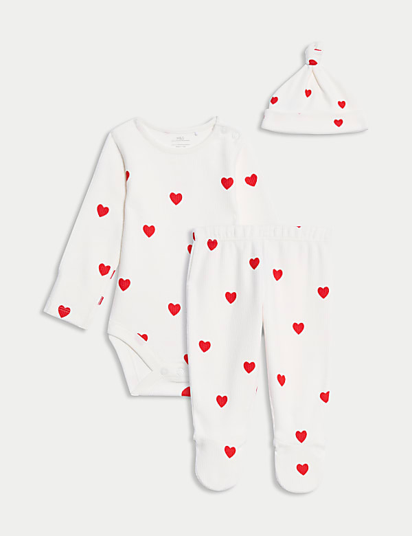 3pc Pure Cotton Heart Outfit (7lbs-12 Mths) - FR