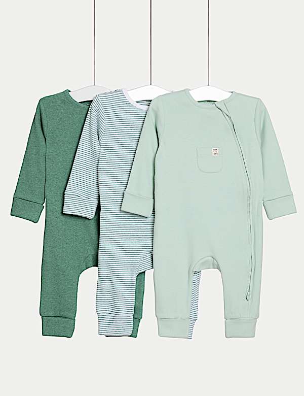 3pk Cotton Rich Zip Sleepsuits (6½lbs-3 Yrs) - VN