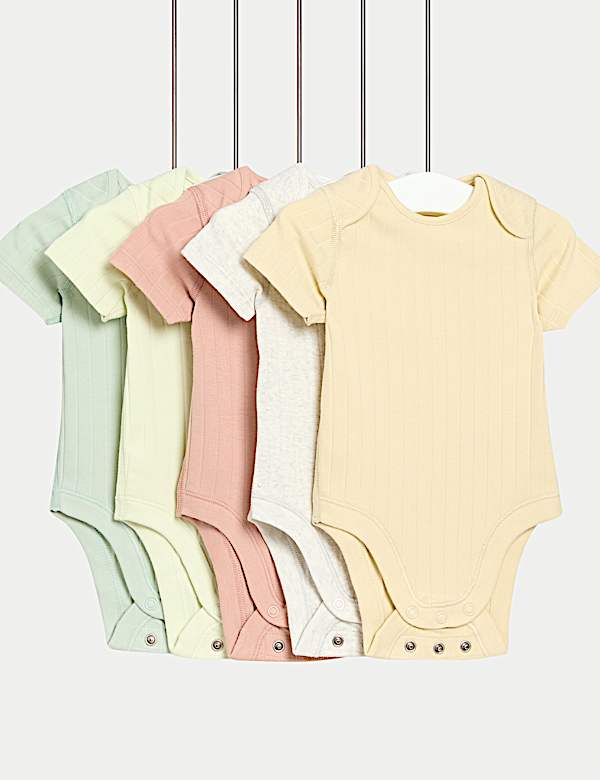 5pk Cotton Rich Plain Ribbed Bodysuits (6½lbs-3 Yrs) - VN