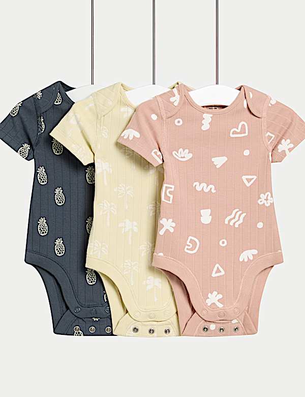 3pk Cotton Rich Tropical Print Bodysuits (0-3 Yrs) - VN