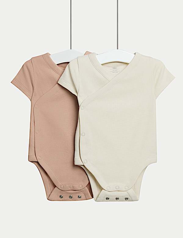 2pk Pure Cotton Waffle Bodysuits (6½lbs-3 Yrs)