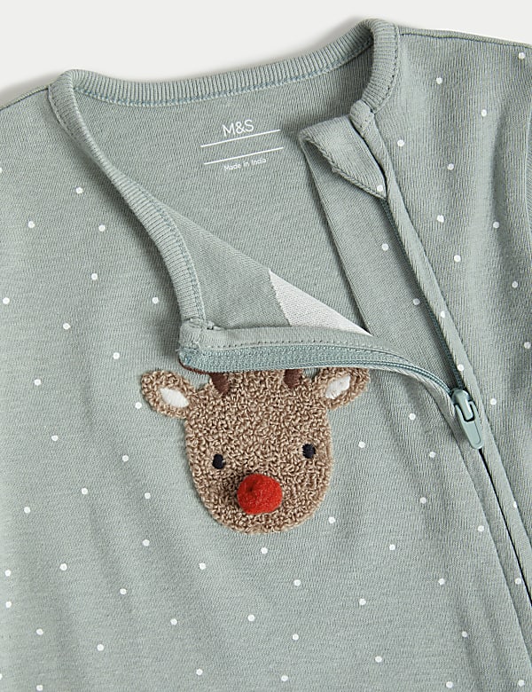 Pure Cotton Reindeer Sleepsuit (7lbs-12 Mths) - GR