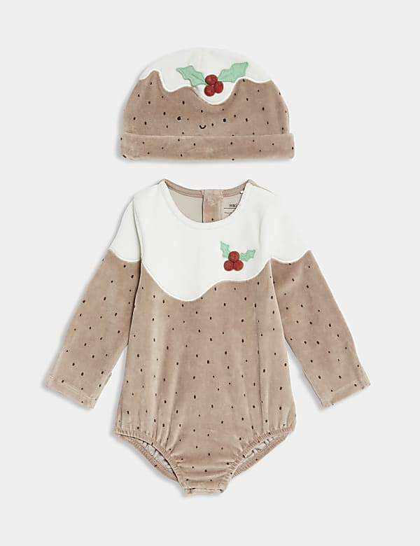 Βελουτέ χριστουγεννιάτικο σύνολο με πουτίγκα, σετ των 2 (3 κιλά-12 μηνών) - GR