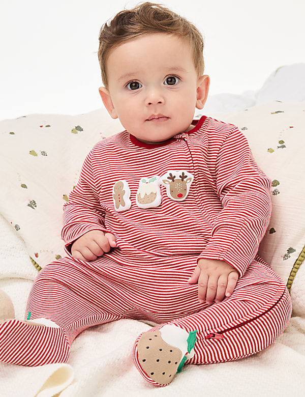 Pure Cotton Striped Festive Sleepsuit (7lbs-12 Mths) - GR