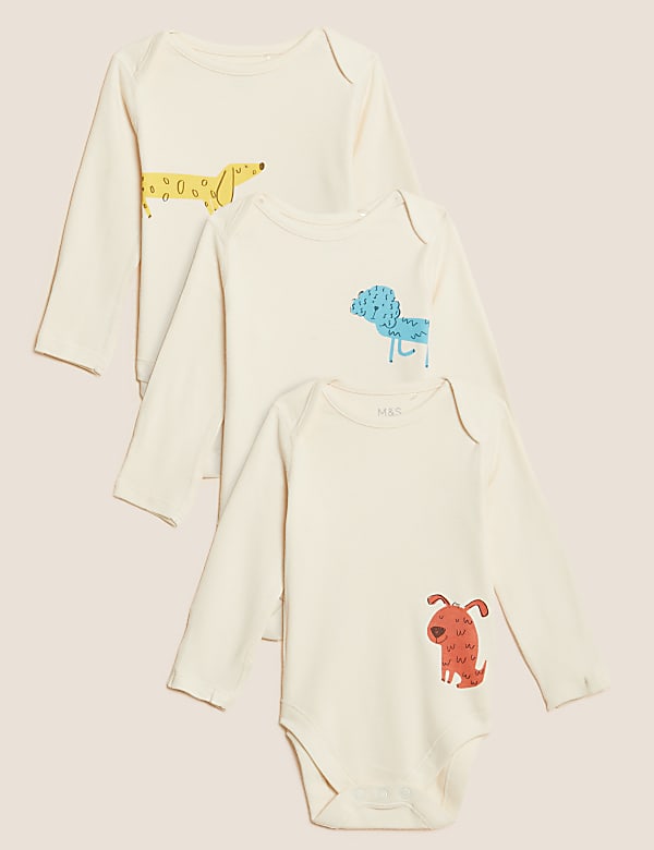3pk Pure Cotton Dog Bodysuits