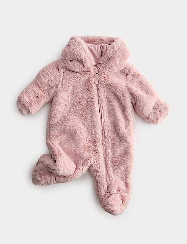 Faux Fur Hooded Pramsuit (0-12 Mths)