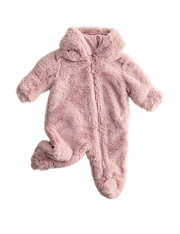 Faux Fur Hooded Pramsuit (0-12 Mths)