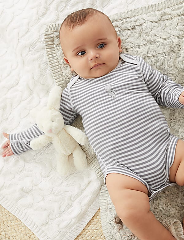 Pure Cotton Striped Teddy Bear Bodysuit (7lbs - 12 Mths)