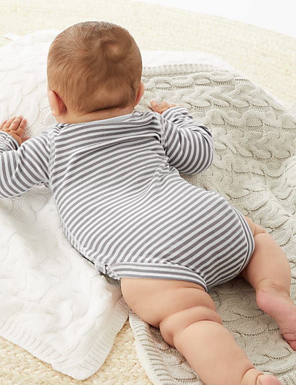 Pure Cotton Striped Teddy Bear Bodysuit (7lbs - 12 Mths)