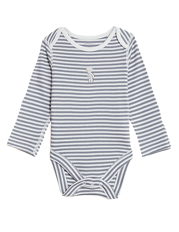Pure Cotton Striped Teddy Bear Bodysuit (7lbs - 12 Mths)