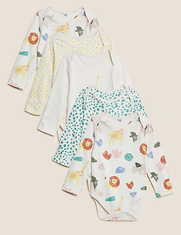 5pk Pure Cotton Safari Print Bodysuits