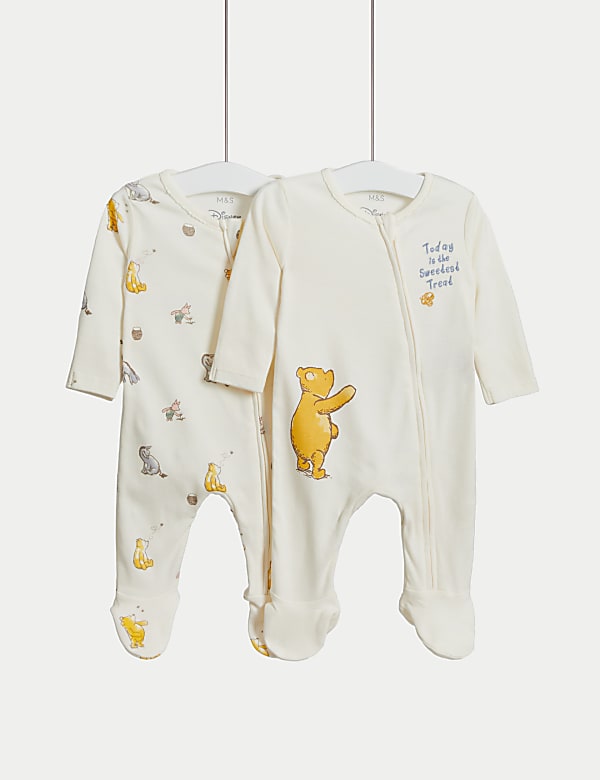 2pk Winnie The Pooh Sleepsuits 7lbs 3 Yrs CREAM MIX Sleepsuits M S MX