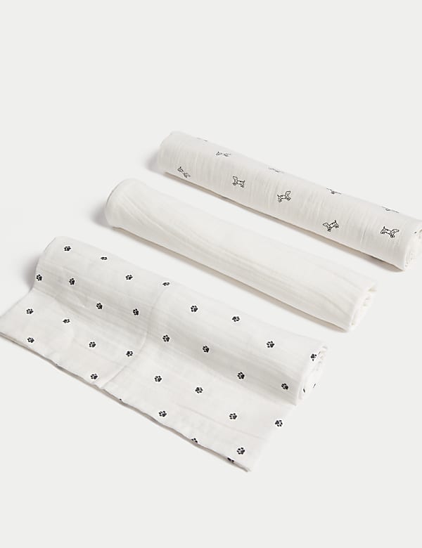 3pk Pure Cotton Dog Muslin Squares - CY