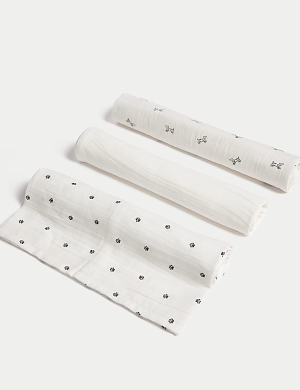 3pk Pure Cotton Dog Muslin Squares - KR