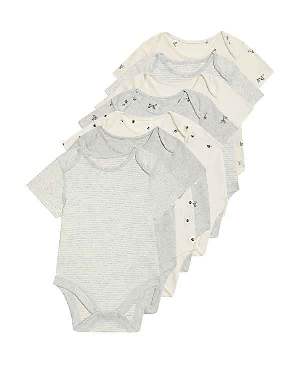 7pk Pure Cotton Dog & Striped Bodysuits (5lbs-3 Yrs)