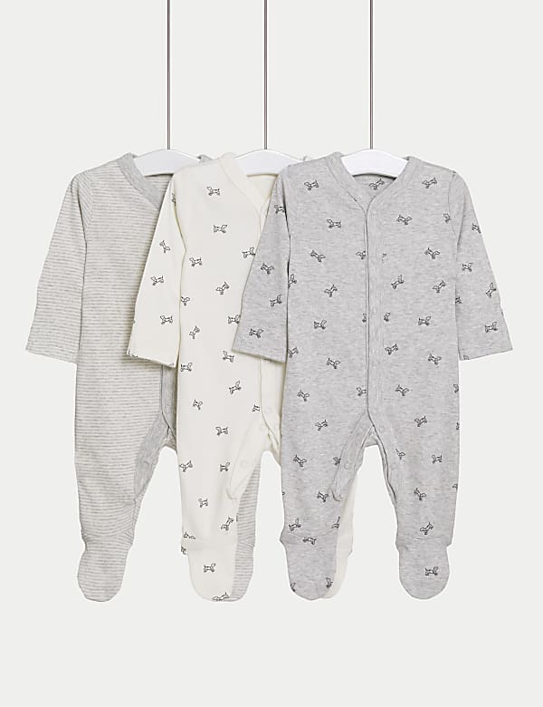3pk Pure Cotton Dog & Striped Sleepsuits (5lbs-3 Yrs) - ID