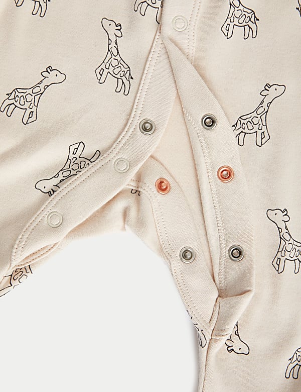 3pk Pure Cotton Giraffe & Striped Sleepsuits (5lbs-3 Yrs)