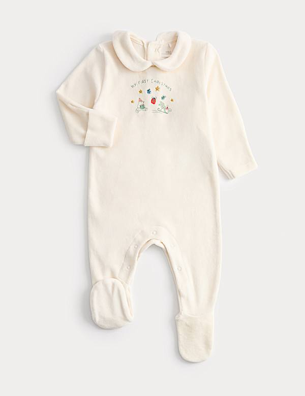 My First Christmas Velour Sleepsuit (0-12 Mths) - FR