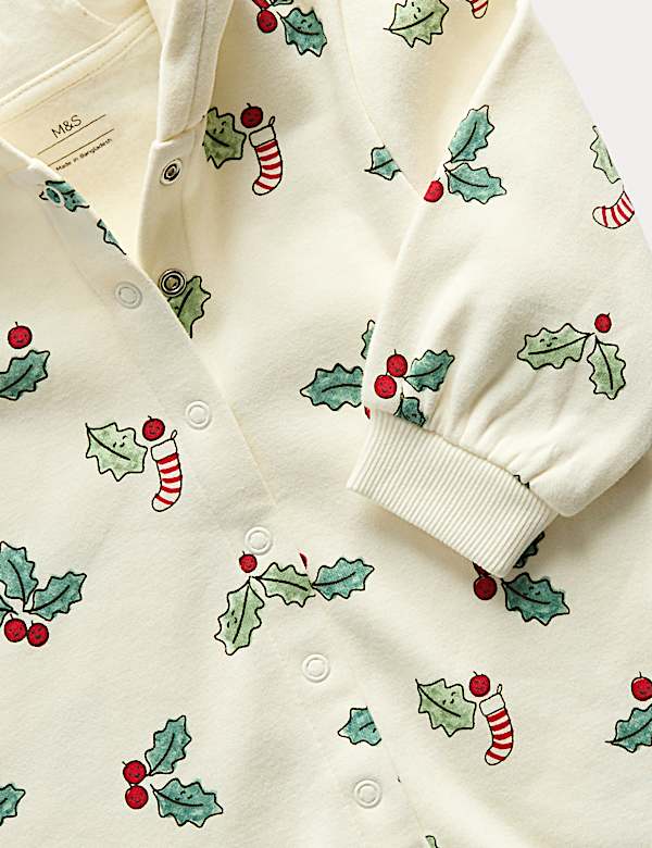 Cotton Rich Novelty Holly Print Hooded All in One (7lbs Mths-3 Yrs) - CZ