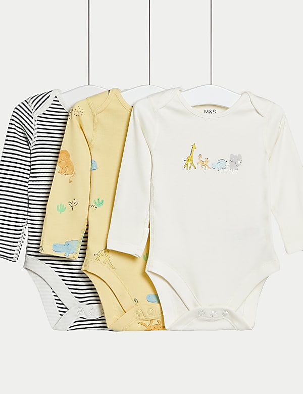 3pk Pure Cotton Safari & Striped Bodysuits (6½lbs-3 Yrs) - CZ