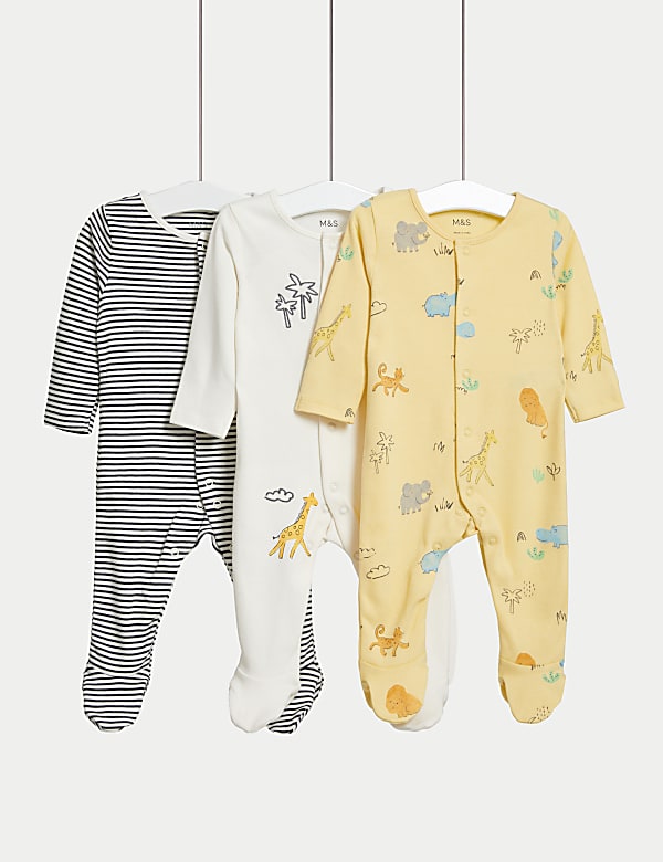 3pk Pure Cotton Safari Stripe Sleepsuits (6½lbs-3 Yrs) - CY