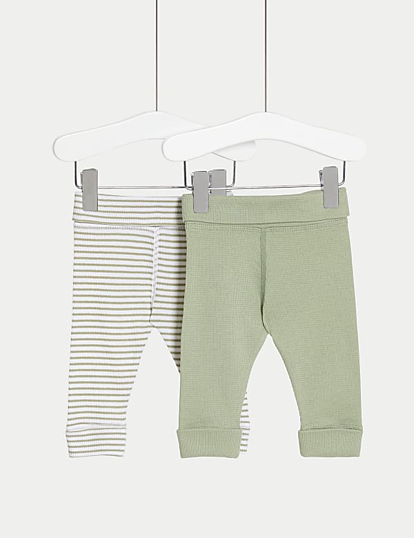 2pk Cotton Rich Waffle Leggings 6 lbs 3 Yrs GREEN MIX Leggings M S US