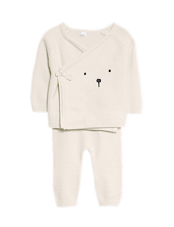 2pc Knitted Bear Wrap Outfit (0-12 Mths)