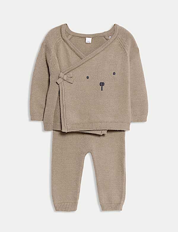 2pc Knitted Bear Wrap Outfit (0-12 Mths) - DE
