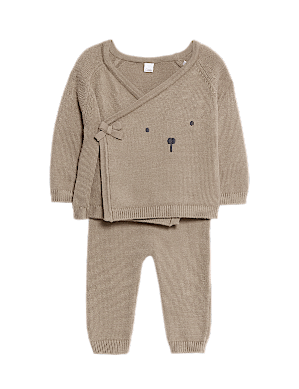 2pc Knitted Bear Wrap Outfit (0-12 Mths)