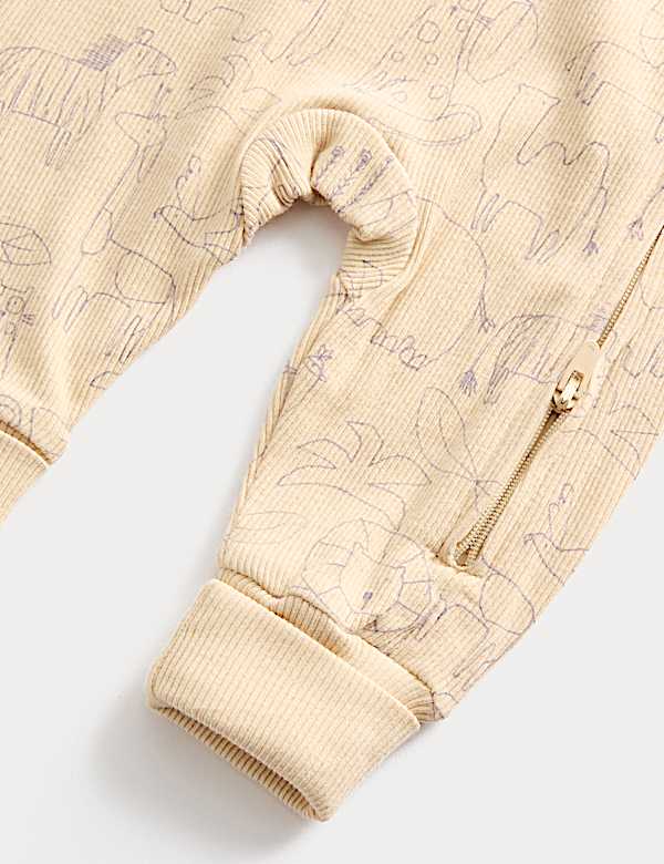 3pk Cotton Rich Ribbed Safari Sleepsuits (6½lbs-3 Yrs)