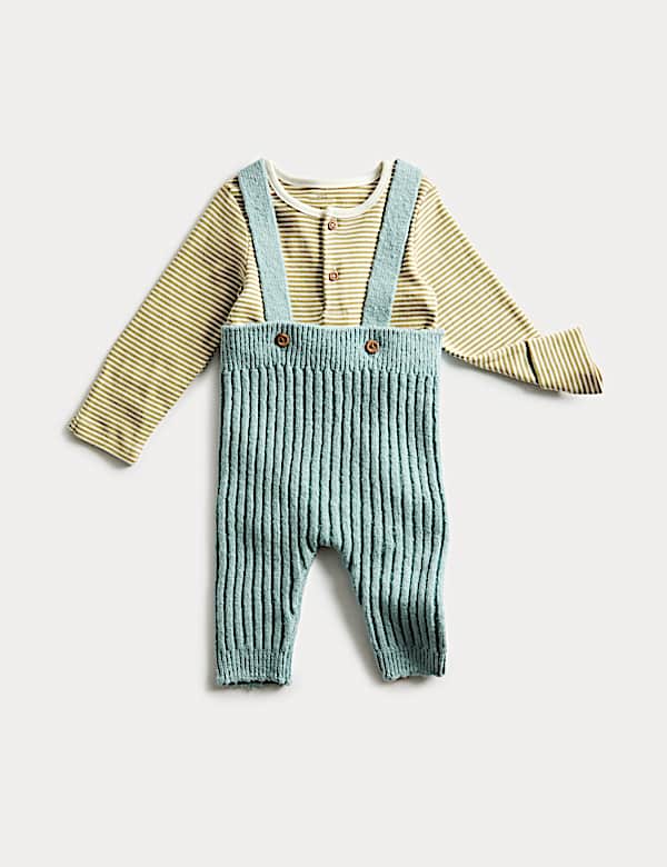 2pc Cotton Rich Sprig Dungaree Outfit (0-12 Mths) - KR