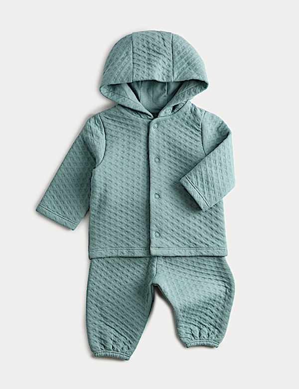 2pc Cotton Rich Quilted Hooded Wrap Outfit (0-12 Mths) - RS