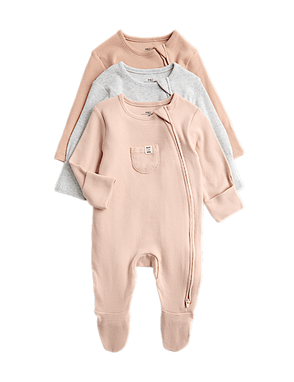 3pk Cotton Rich Ribbed Sleepsuits (6&frac12;lbs-3 Yrs)