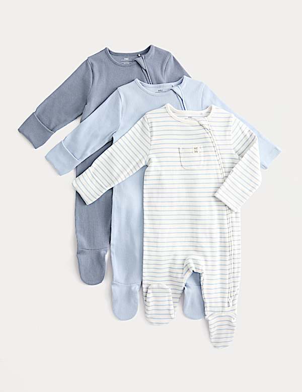 3pk Cotton Rich Ribbed Sleepsuits (0-3 Yrs) - MV