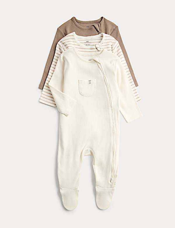 3pk Cotton Rich Ribbed Sleepsuits (6½lbs-3 Yrs)