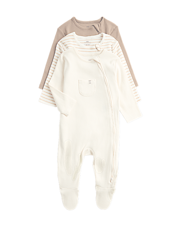 3pk Cotton Rich Ribbed Sleepsuits (6½lbs-3 Yrs)