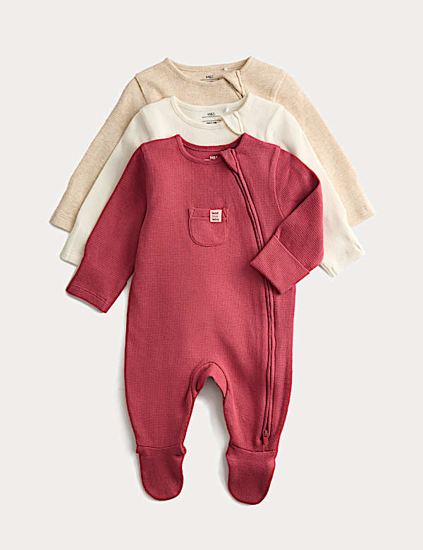 3pk Pure Cotton Sleepsuits (6½lbs-3Yrs)