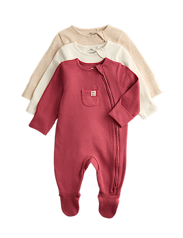 3pk Pure Cotton Sleepsuits (6½lbs-3Yrs)