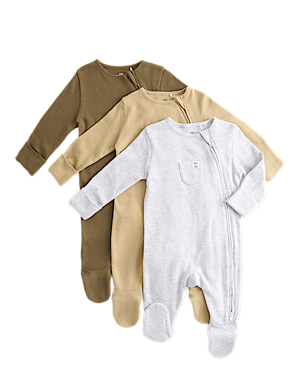3pk Pure Cotton Sleepsuits (0-3Yrs)