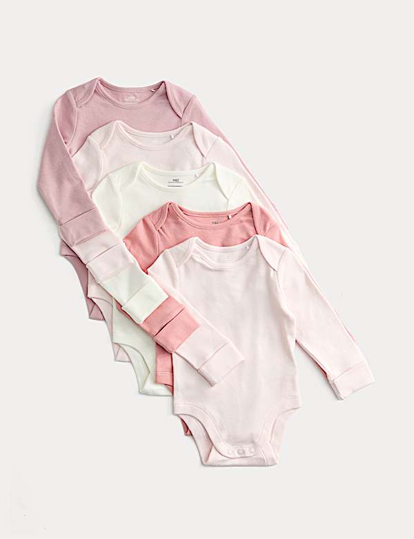 Lot de 5 bodys 100 % coton à manches longues (jusqu’au 3 ans) - CH