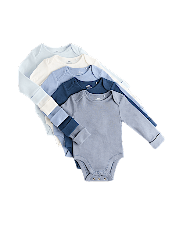 5pk Pure Cotton Long Sleeve Bodysuits (0-3 Yrs)