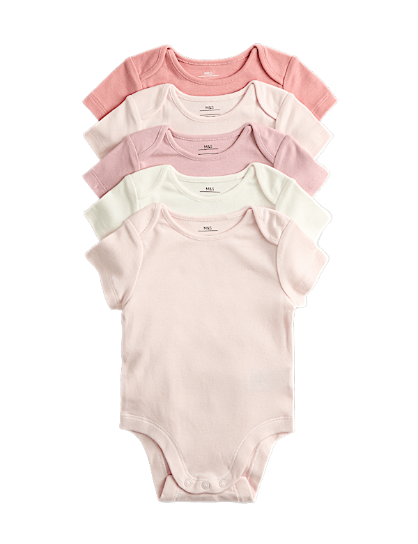 5pk Pure Cotton Plain Short Sleeve Bodysuits (0-3 Yrs)