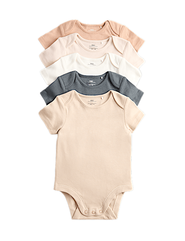 5pk Pure Cotton Plain Short Sleeve Bodysuits (0-3 Yrs)