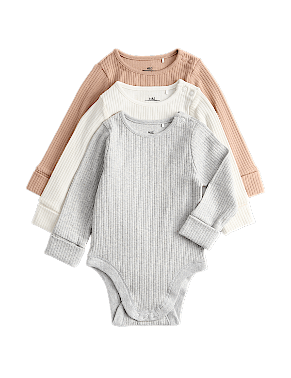 3pk Rib Long Sleeve Bodysuits (6½lbs -3 Yrs)