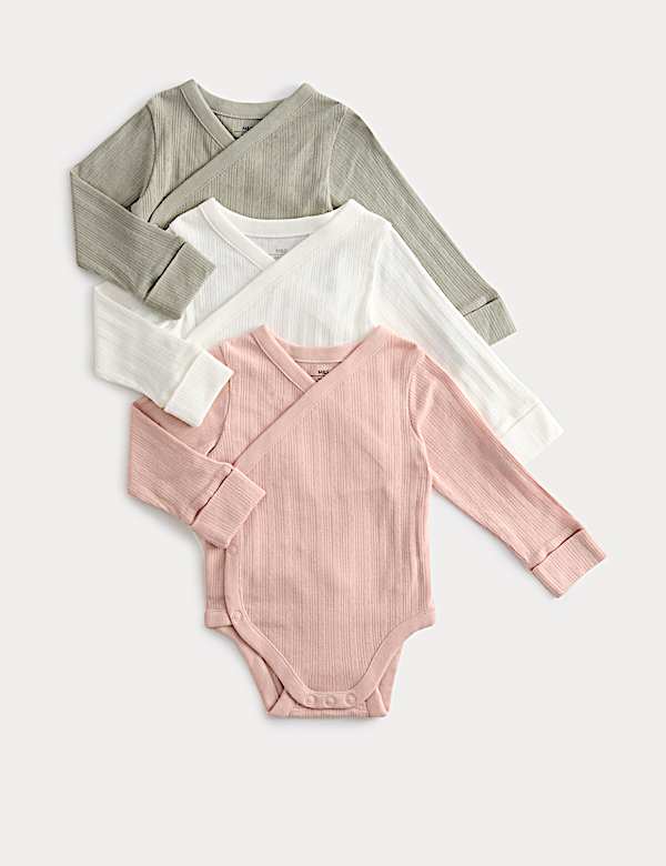 3pk Pure Cotton Wrap Bodysuits (0-3 Yrs)