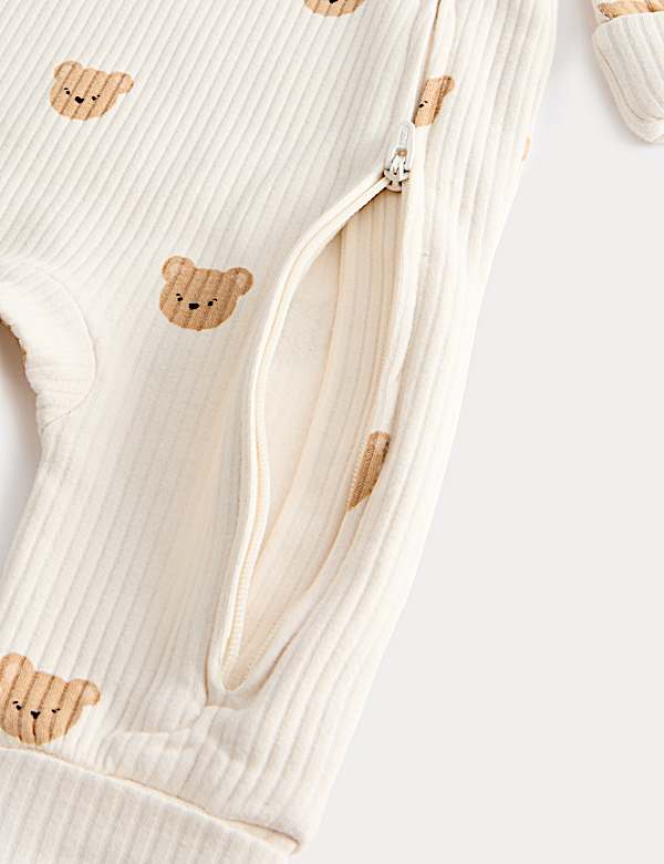 Cotton Blend Bear Cosy Rib Sleepsuits (0-3 Yrs)